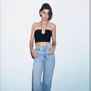 Zara Black Draped Halter Top Large